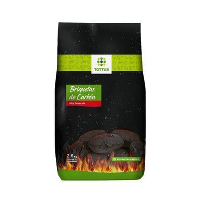 TOTTUS - Briqueta de Carbón 100% Natural - 2,5 KG