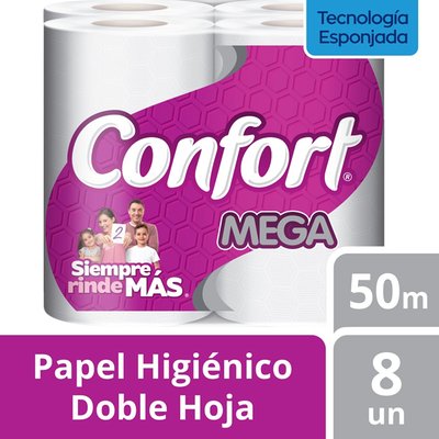 CONFORT - Papel Higiénico Doble Hoja - 8 x 50 mt