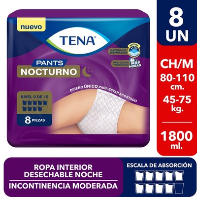 TENA - Pañal Adulto Pants Nocturno Talla CH/M - 8 UN
