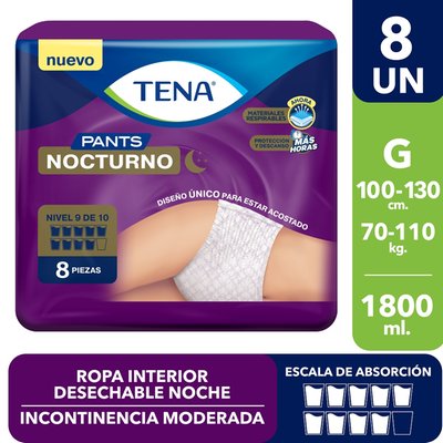 TENA - Pañal Adulto Pants Nocturno Talla G - 8 UN