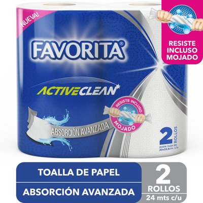FAVORITA - Toalla De Papel Active Clean Doble Hoja - 2 x 24 mt