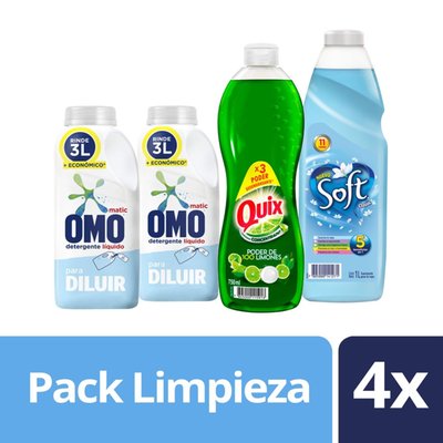 OMO - Pack Detergente líquido para diluir 2 botellas OMO 500 ml + lavaloza 750 ml + suavizante 1Lt - 0.5 lt