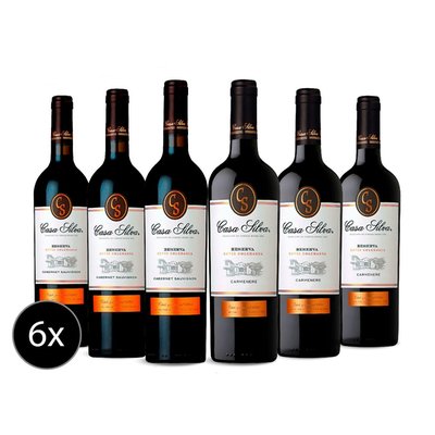 CASA SILVA - Caja de vino cuvee reserva 3 carmenere + 3 cabernet Sauvignon - 6 x 750 cc