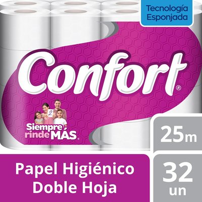 CONFORT - Papel Higiénico Confort Doble Hoja - 25 MT X 32 UN