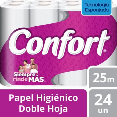 CONFORT - Papel Higiénico Confort Doble Hoja 25 MT - 24 UN