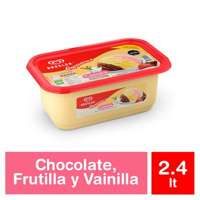 BRESLER - Helado Cassata Trisabor Chocolate, Frutilla, Vainilla - 2.4 LT