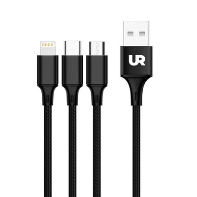 URBANO - Cable negro 3 en 1 (Micro USB-Tipo C-Lightning) - UN