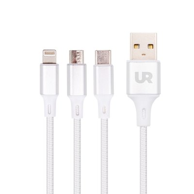 URBANO - Cable blanco 3 en 1 (Micro USB-Tipo C-Lightning)