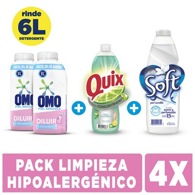 OMO - Pack Detergente Líquido Para Diluir + Soft + Quix - 4 un