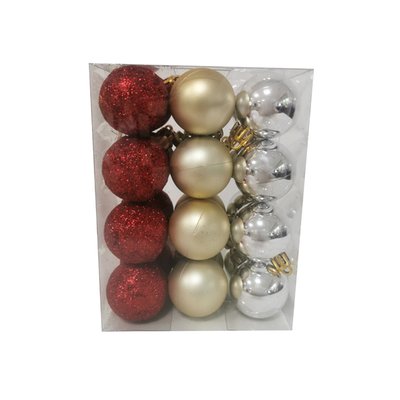 undefined - Set 24 Esferas de Navidad 4 cm Rojo, Plata y Champagne