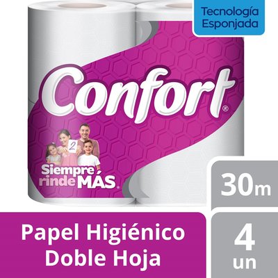 CONFORT - Papel Higiénico Doble Hoja - 30 MT x 4 UN